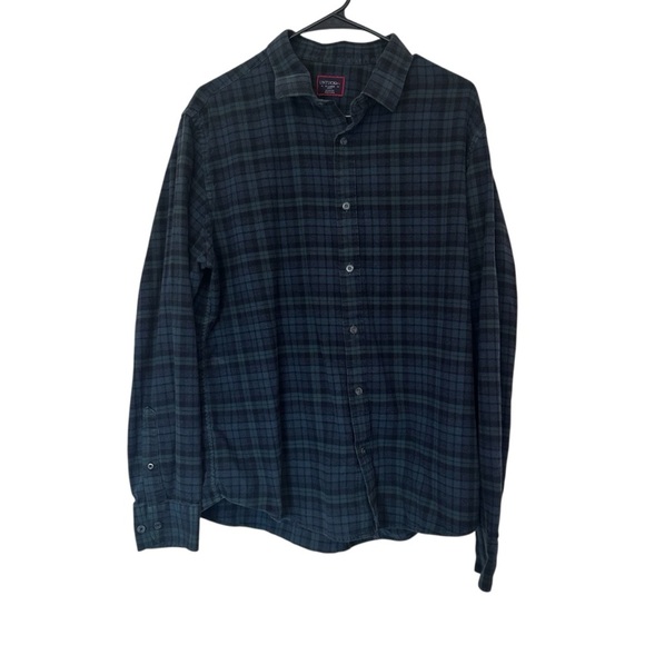 UNTUCKit Mens Vallone Slim Plaid Cotton Button Down Shirt Size XL Black Green - Picture 1 of 7
